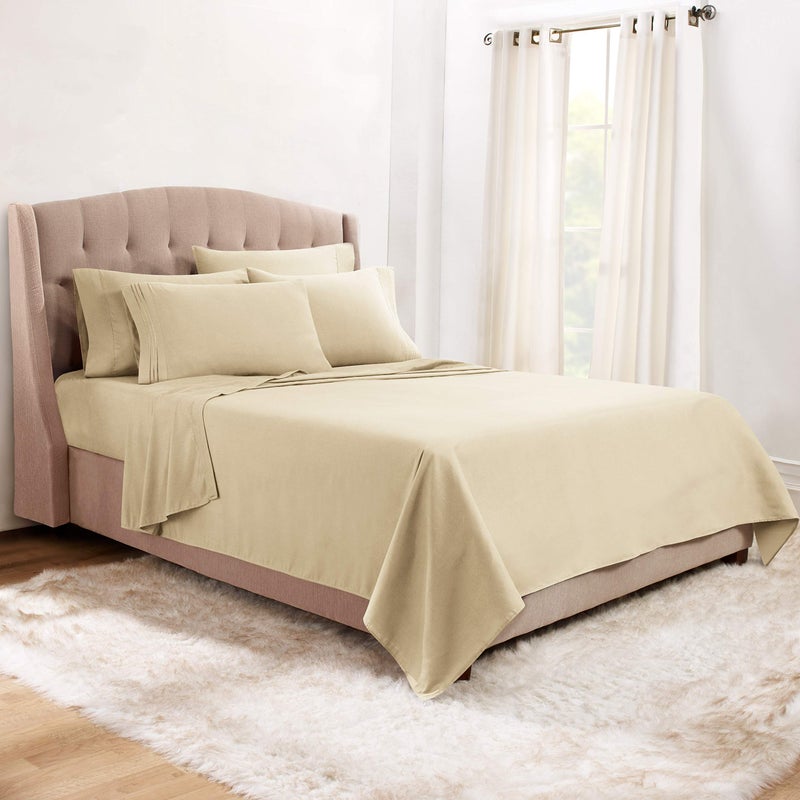 Clara Clark Cal King Sheets, 6 Piece Set - Hotel Luxury Sheets for Cal King Size Bed, Super Soft Bedding Set, Cal King Size, Beige Cream - Image 2